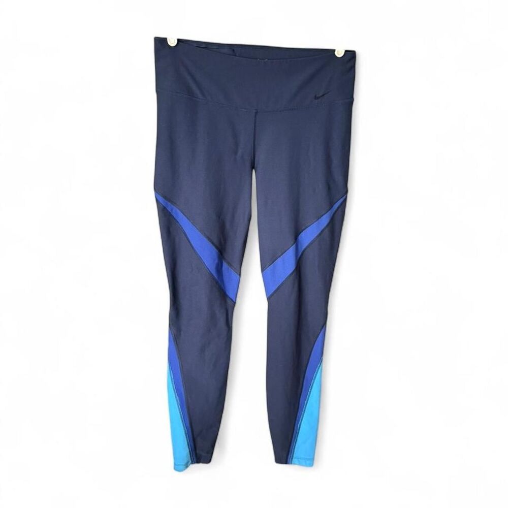 Nike Dri-FIT Leggings Womens Large Blue Colorblock High Rise Full Length